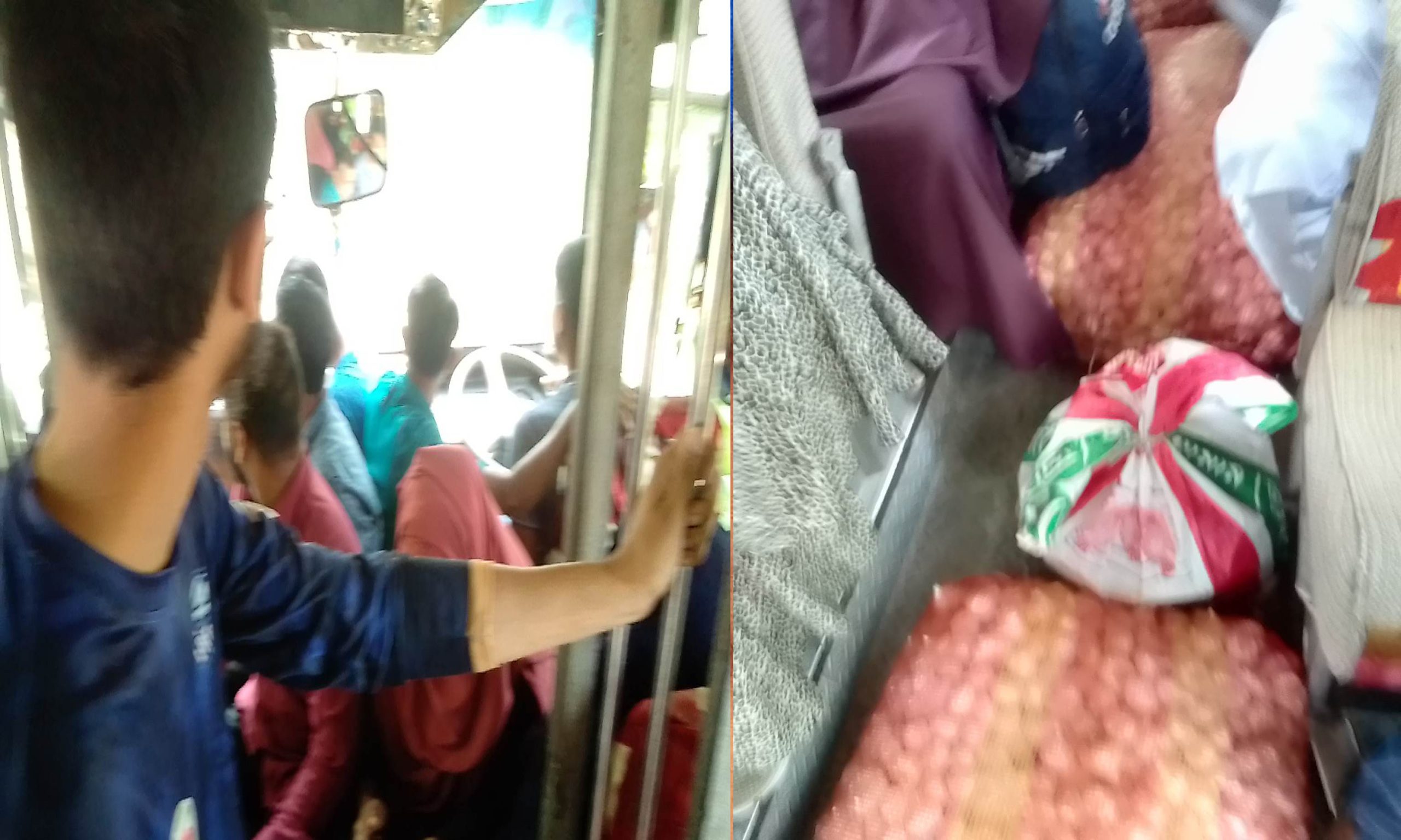 শেরপুর করতোয়া গেটলকে ৩বস্তা রসুন, দাঁড়িয়ে ২ জন ,ইঞ্জিন কভারে ৫জন
